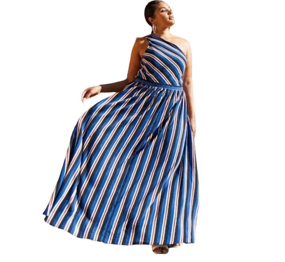Soncy Multicolored Striped One Shoulder Maxi Dress Size 4X NWT